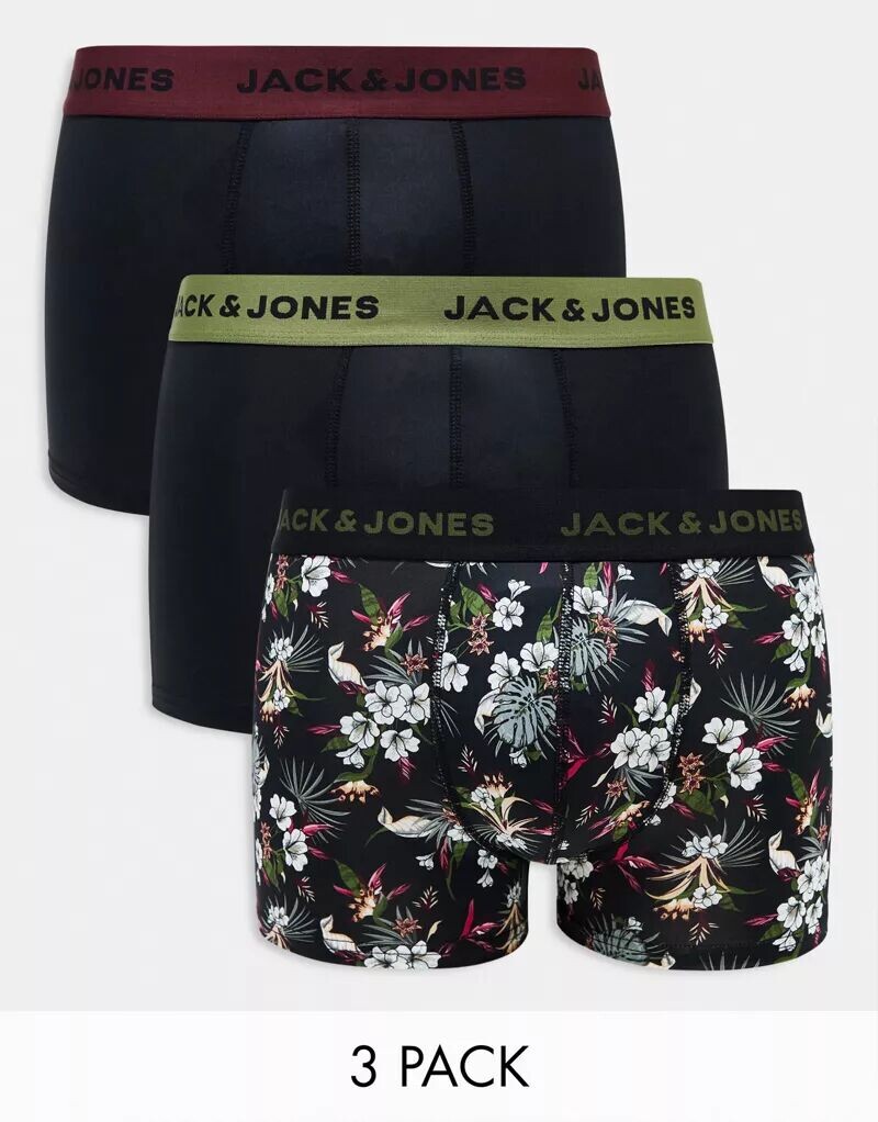 

Набор из трех плавок Jack & Jones черного цвета с цветочным принтом