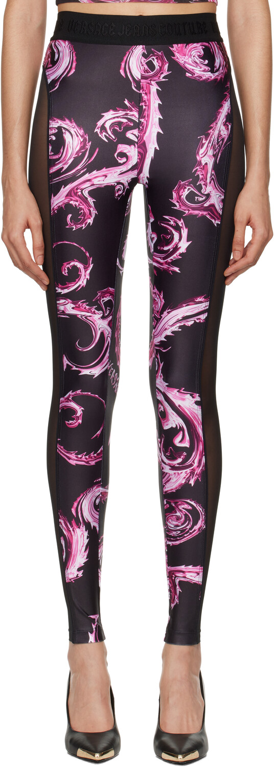 

Черные леггинсы Chromo Couture с сетчатыми вставками Versace Jeans Couture, черный/розовый