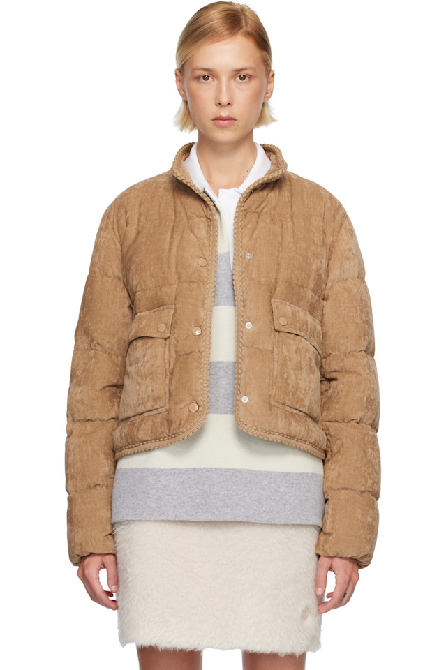 

Moncler Короткая пуховая куртка из вельвета с плетеной отделкой цвета хаки от Essarts