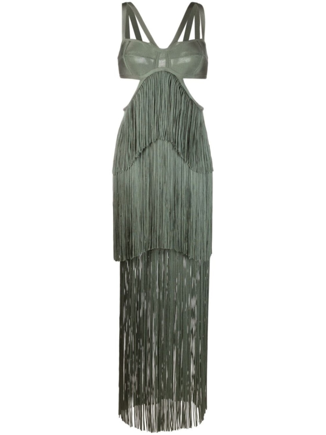 

Hervé Léger платье макси Strappy Tiered Fringe, зеленый