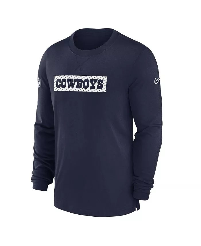 Мужская синяя футболка с длинным рукавом Dallas Cowboys 2024/25 Sideline Player Tri-Blend Performance Nike — фото 2
