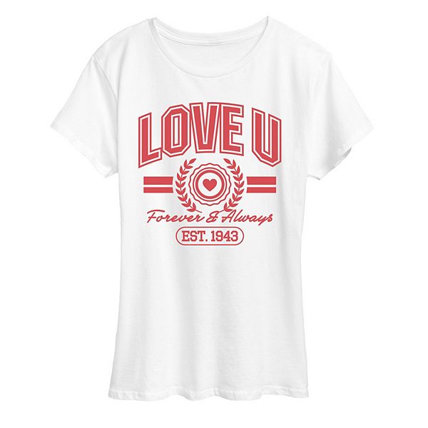 

Футболка женская love u forever & always collegiate Licensed Character, White, Белый, Футболка женская love u forever & always collegiate Licensed Character, White
