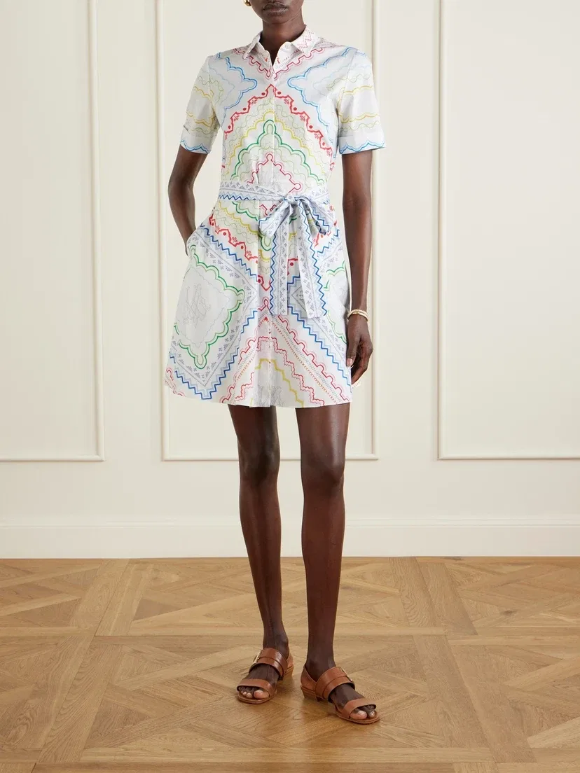 Платье-миди из хлопковой смеси с принтом и поясом Mary Katrantzou, мультицвет — фото 2