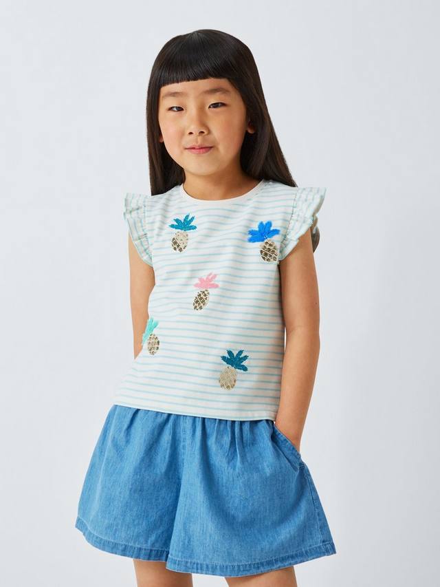 

Детская футболка с полосками и пайетками Pineapple John Lewis, Blue White