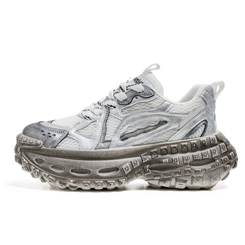 

Противоскользящие, износостойкие, дышащие, легкие, увеличивающие рост, низкие, массивные кроссовки для мужчин Budding Bear, Vintage White