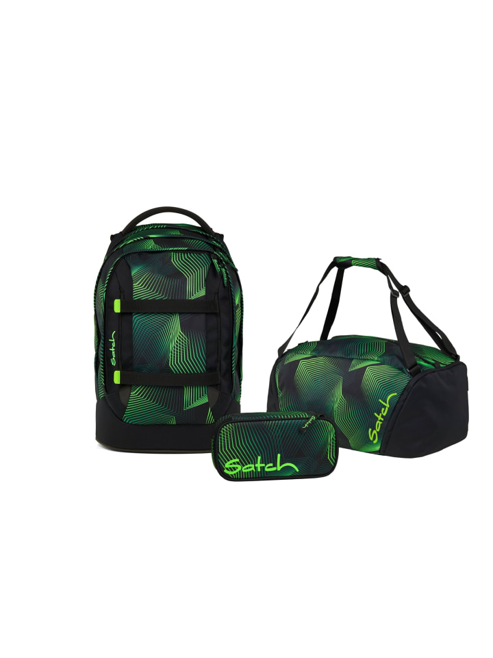 

Satch Набор школьных рюкзаков PACK Seismic Green, 3 предмета, зелено-черный