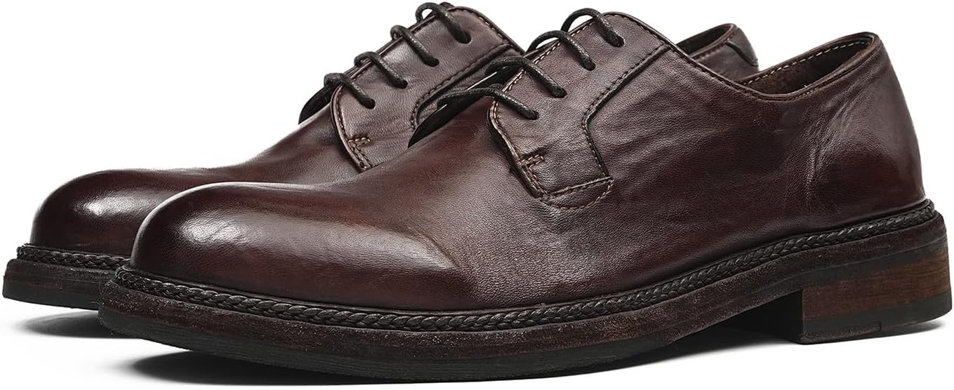 

Мужские классические туфли Santimon из натуральной лошадиной кожи - ручная работа, дерби с гладким мысом на подошве Goodyear-Welt, модные офисные и формальные свадебные туфли с дышащей подкладкой, Coffee