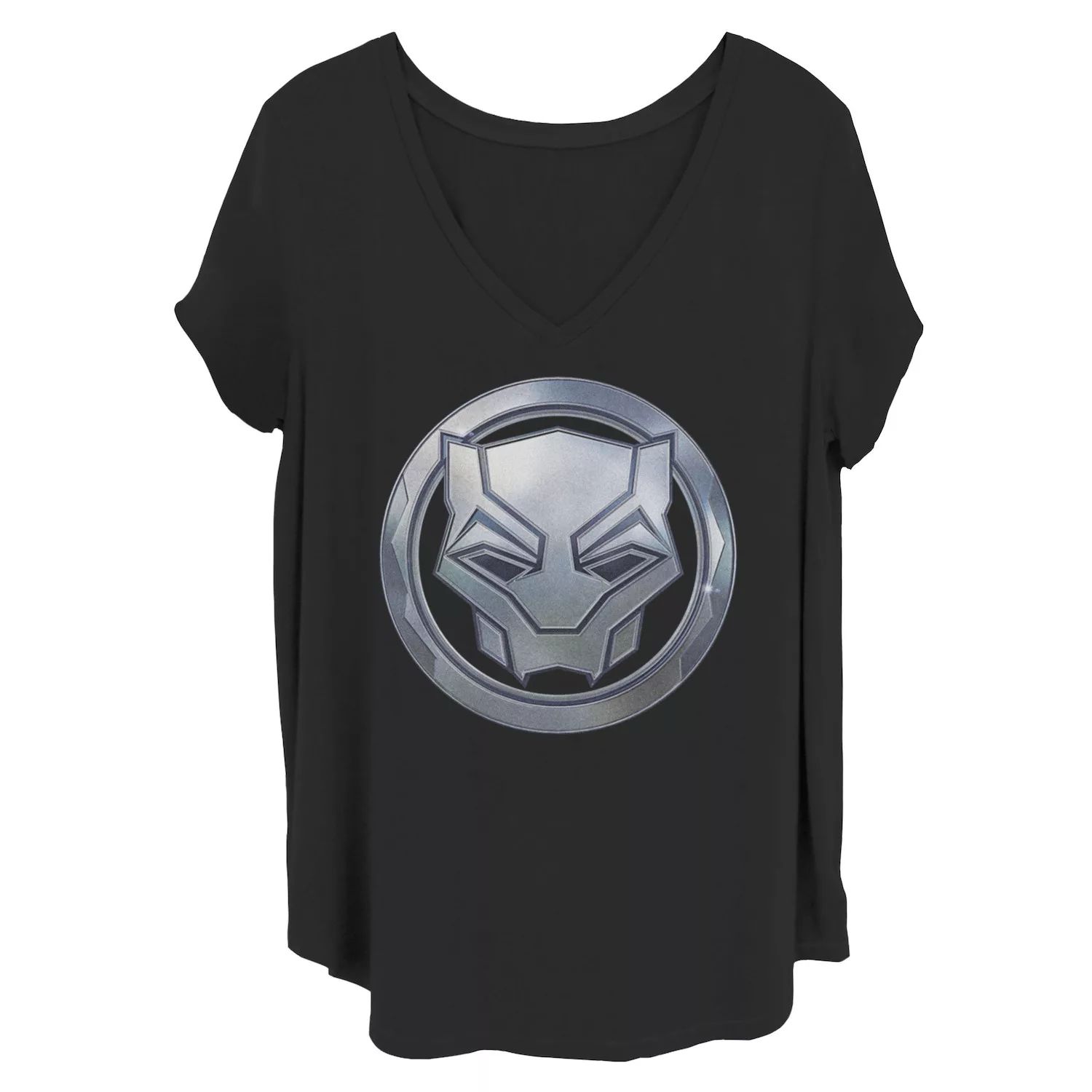 

Футболка с металлическим логотипом Juniors' Plus Marvel Black Panther Sigil Licensed Character