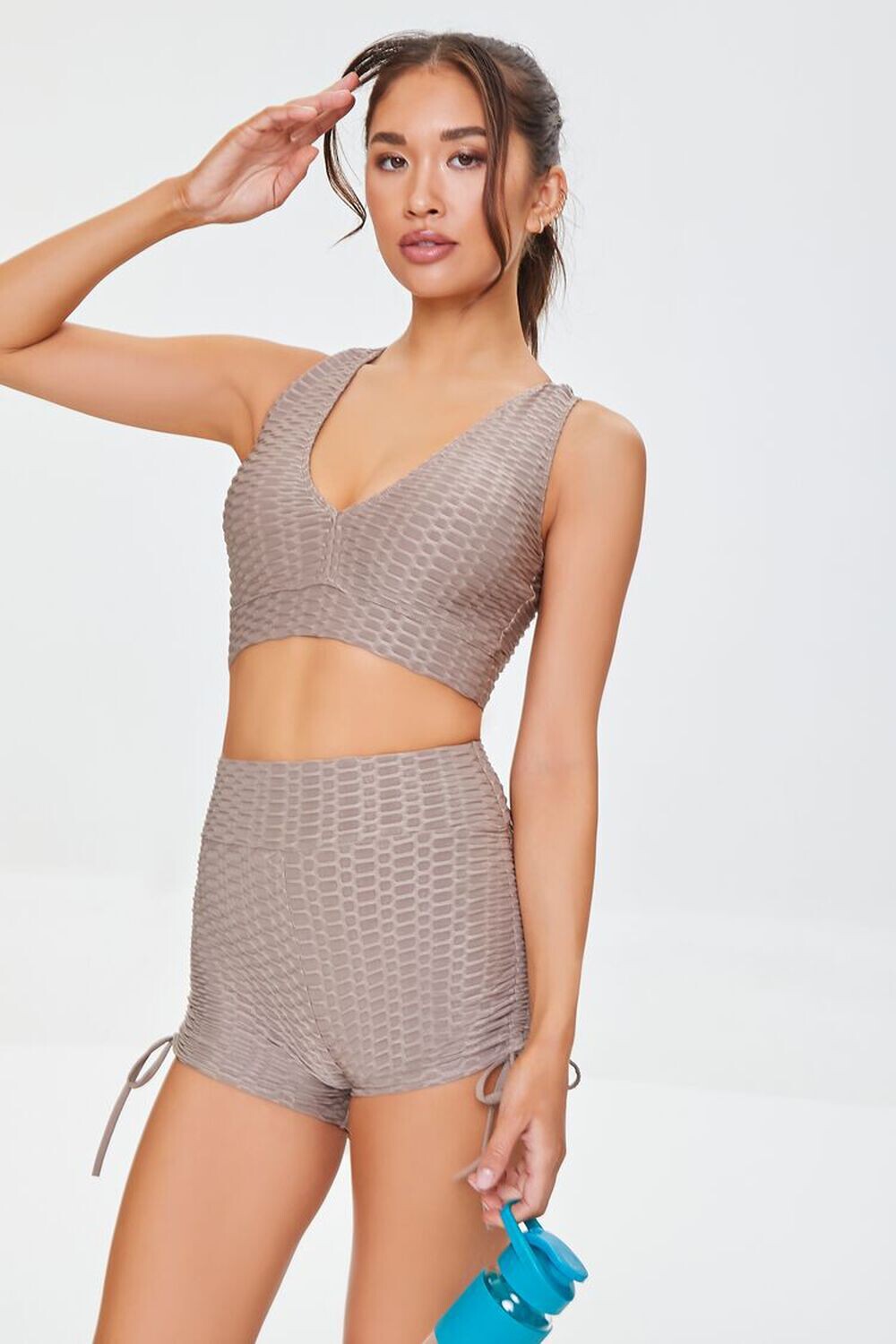 

Байкерские шорты с фактурной кулиской Active Forever 21, серо-коричневый
