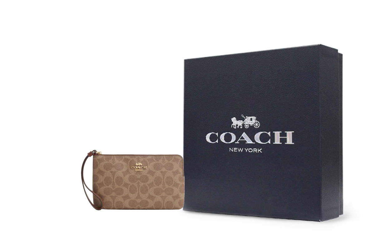 

COACH Женская сумка на запястье из искусственной кожи большого размера коричневая желтая