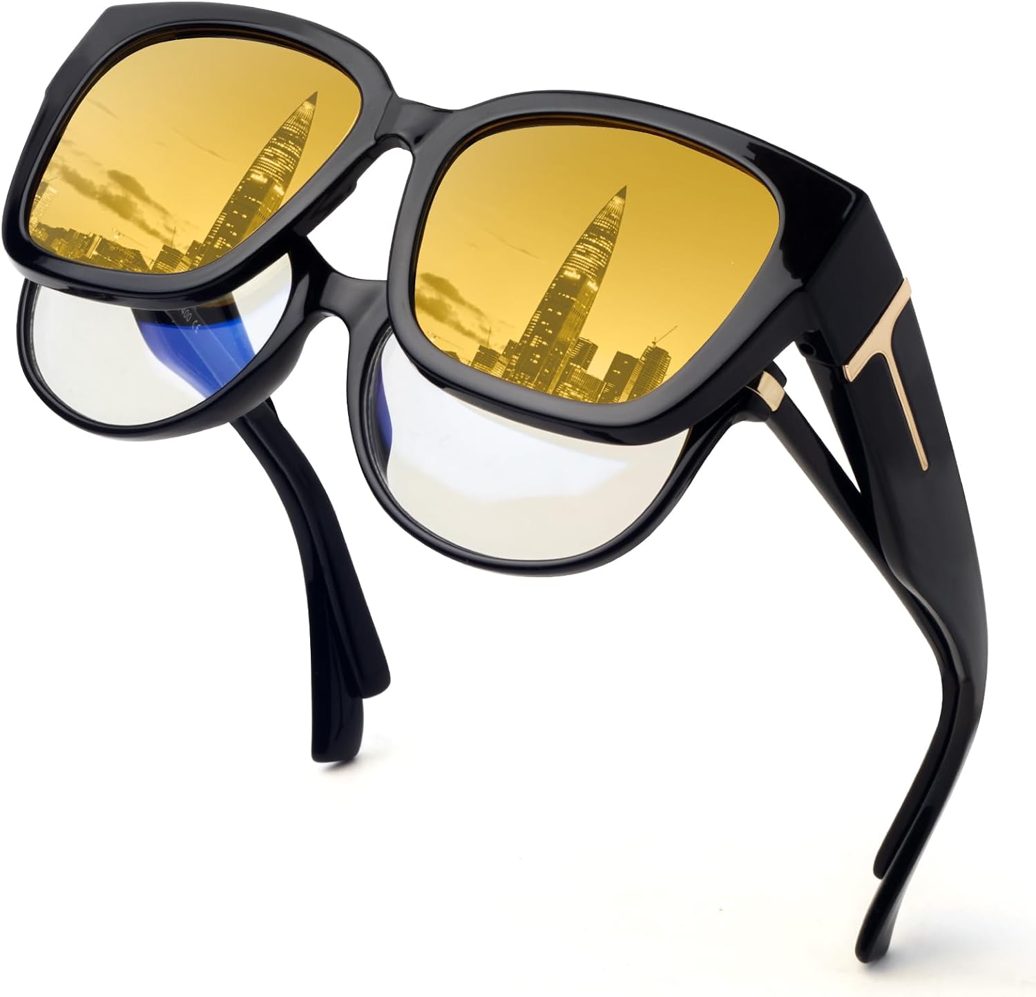 

Солнцезащитные очки с поляризованным покрытием, надеваемые поверх обычных очков, для женщин, квадратной формы, с защитой от УФ-излучения, легкие Face Shadow, Black Frame/Night Vision Yellow Lens