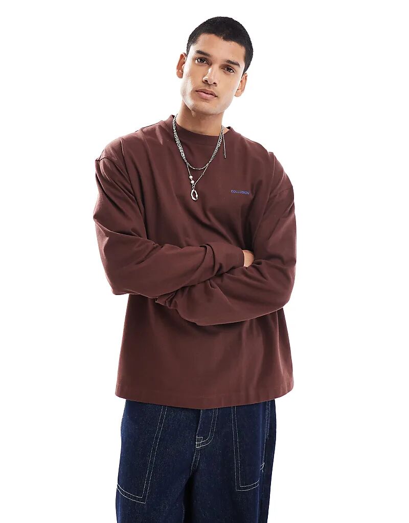 

Футболка COLLUSION свободного кроя с длинными рукавами и логотипом, коричневого цвета