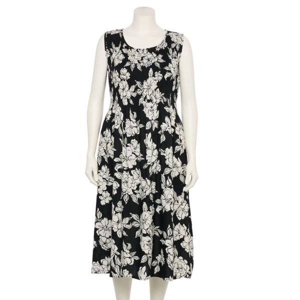

Платье миди с присборенным лифом больших размеров Croft & Barrow, цвет black line floral