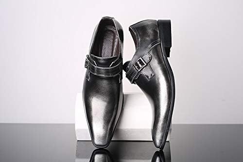 Мужские туфли Battle Men Retro Oxford из искусственной кожи с пряжкой в стиле монк, заостренный носок, на каблуке, однотонные, формальные, серый — фото 3
