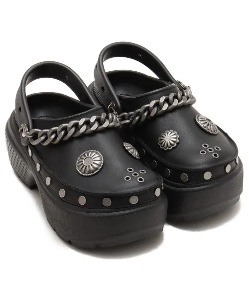 Унисекс сандалии Crocs Stomp Embellished Clog на платформе с бижутерией чёрные