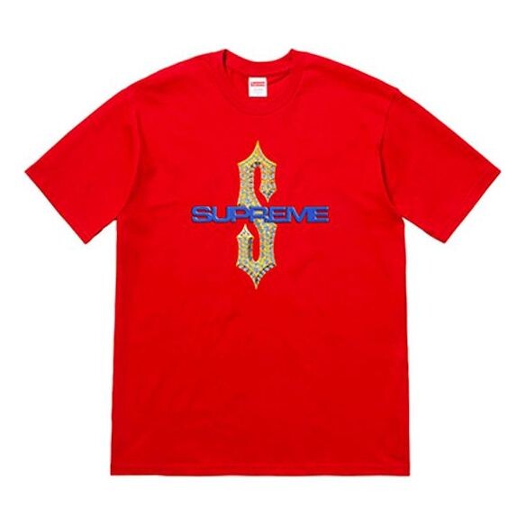 

Футболка ss18 diamonds tee red diamond printing short sleeve Supreme, красный