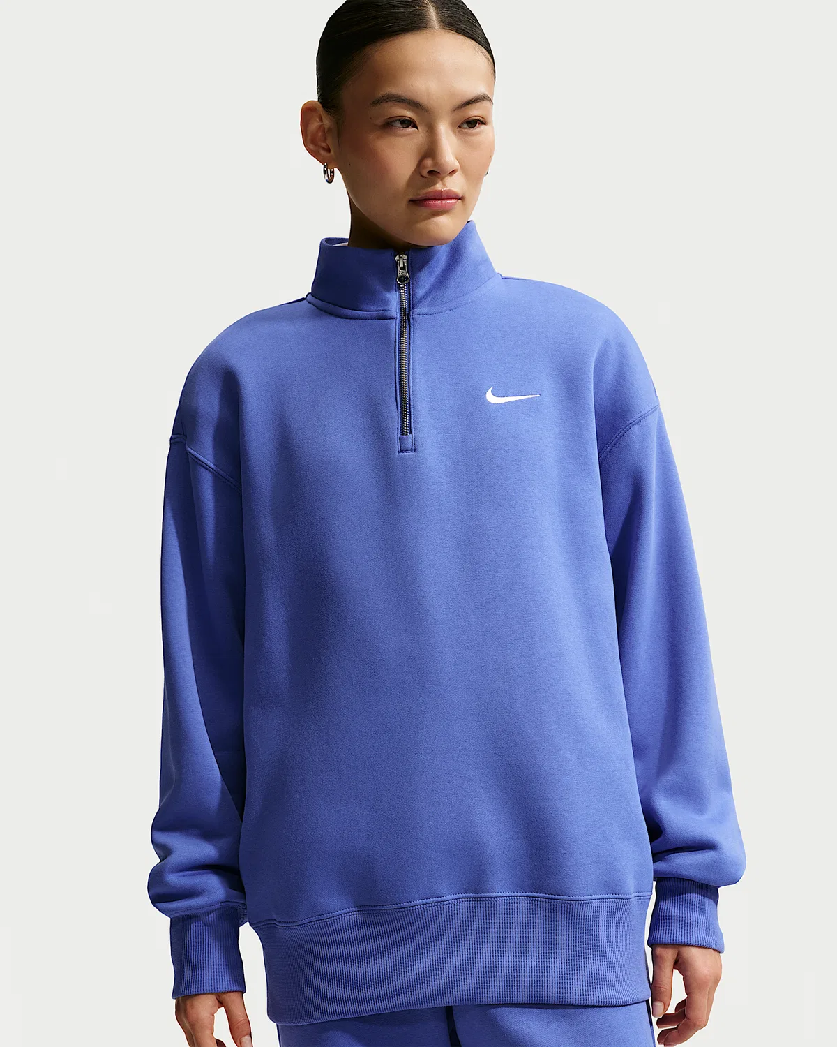 Женская удлиненная толстовка Nike Sportswear Phoenix Fleece оверсайз с 1/4-застежкой, Light Medium Blue/Sail