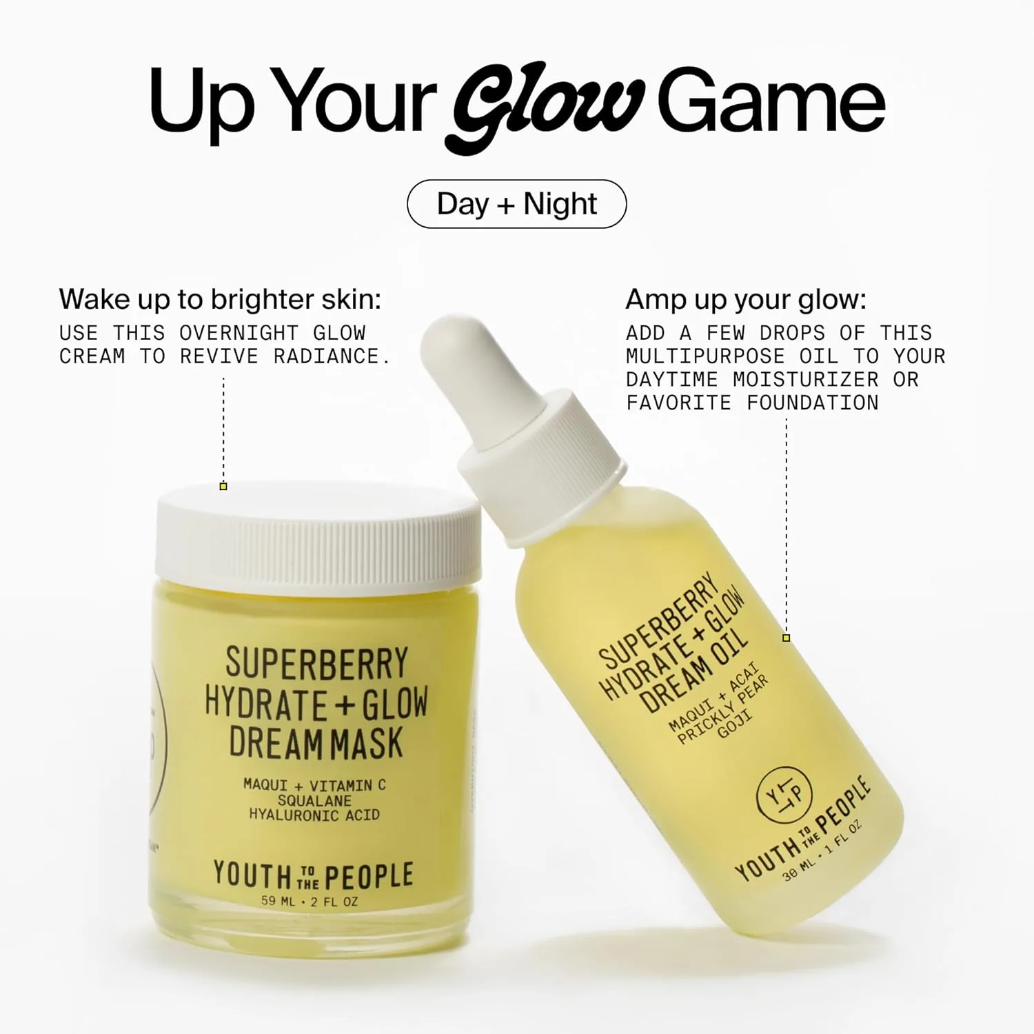 Youth To The People Hydrate + Glow Day to Night Duo, набор из 2 средств для гладкой и сияющей кожи, Superberry Dream Oil (30 мл) + Superberry Overnight Dream Mask (60 мл), для тусклой и сухой кожи — фото 2