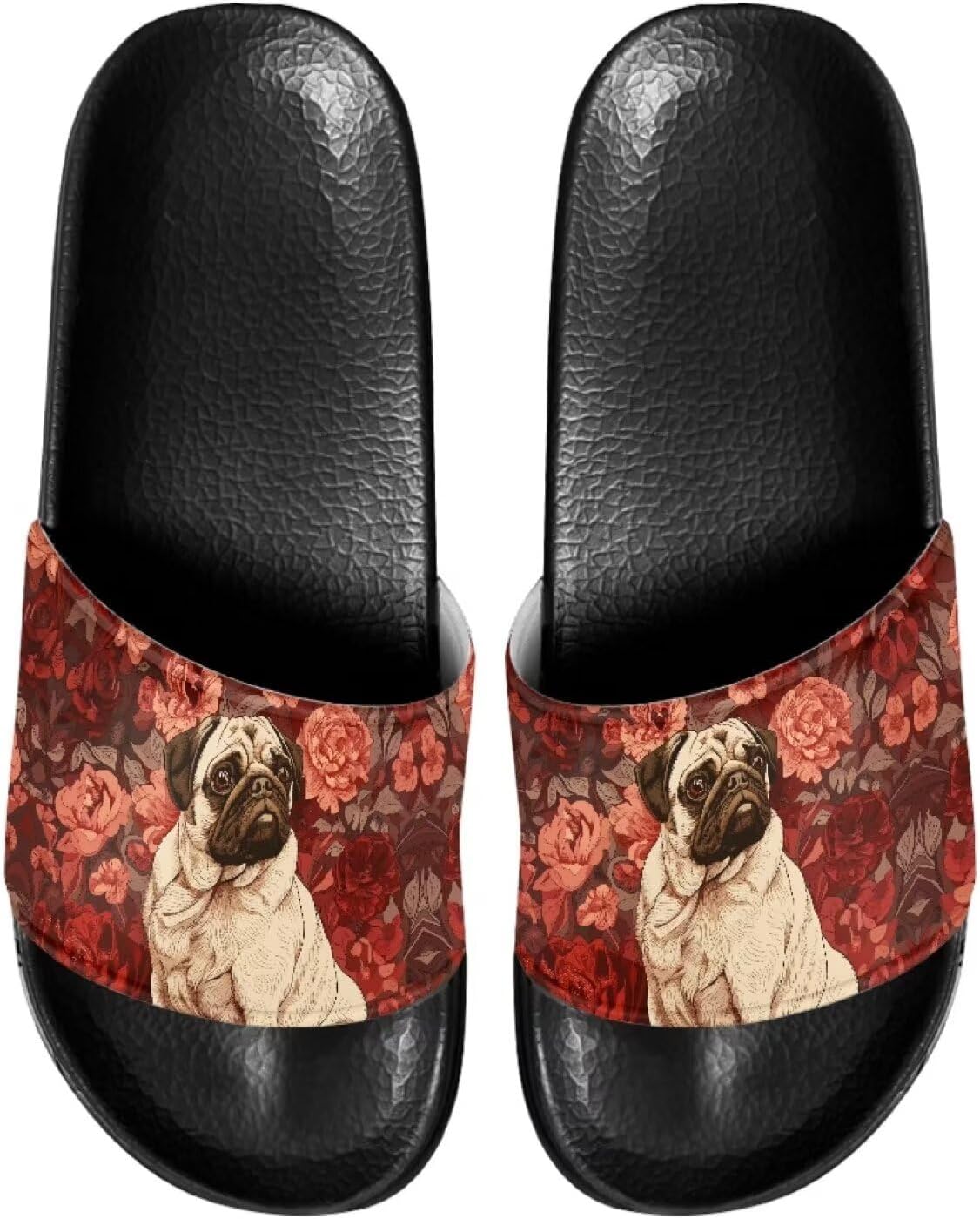 

Тапочки для женщин и мужчин, нескользящие, быстро сохнущие, для душа, сандалии для ванной Judentidos, Funny Pug Floral