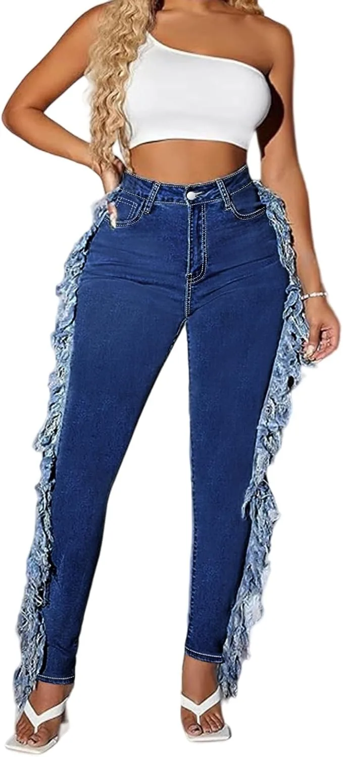 

Плюс сайз скинни джинсы для женщин с потертостями и высокой посадкой Cuyulitcik