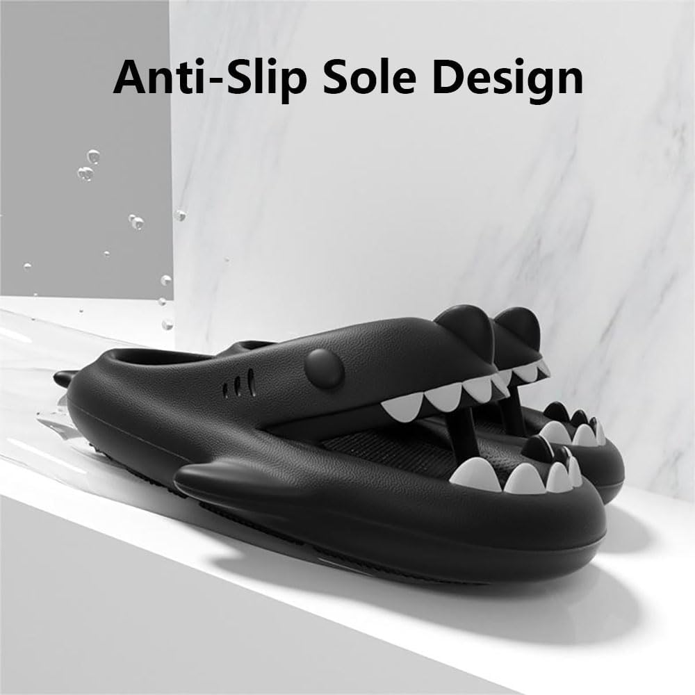 Шлепанцы Zureto Shark, оригинальные шлепанцы Shark для взрослых, тапочки с мультяшной акулой Cloud Shark для женщин и мужчин, черный — фото 4