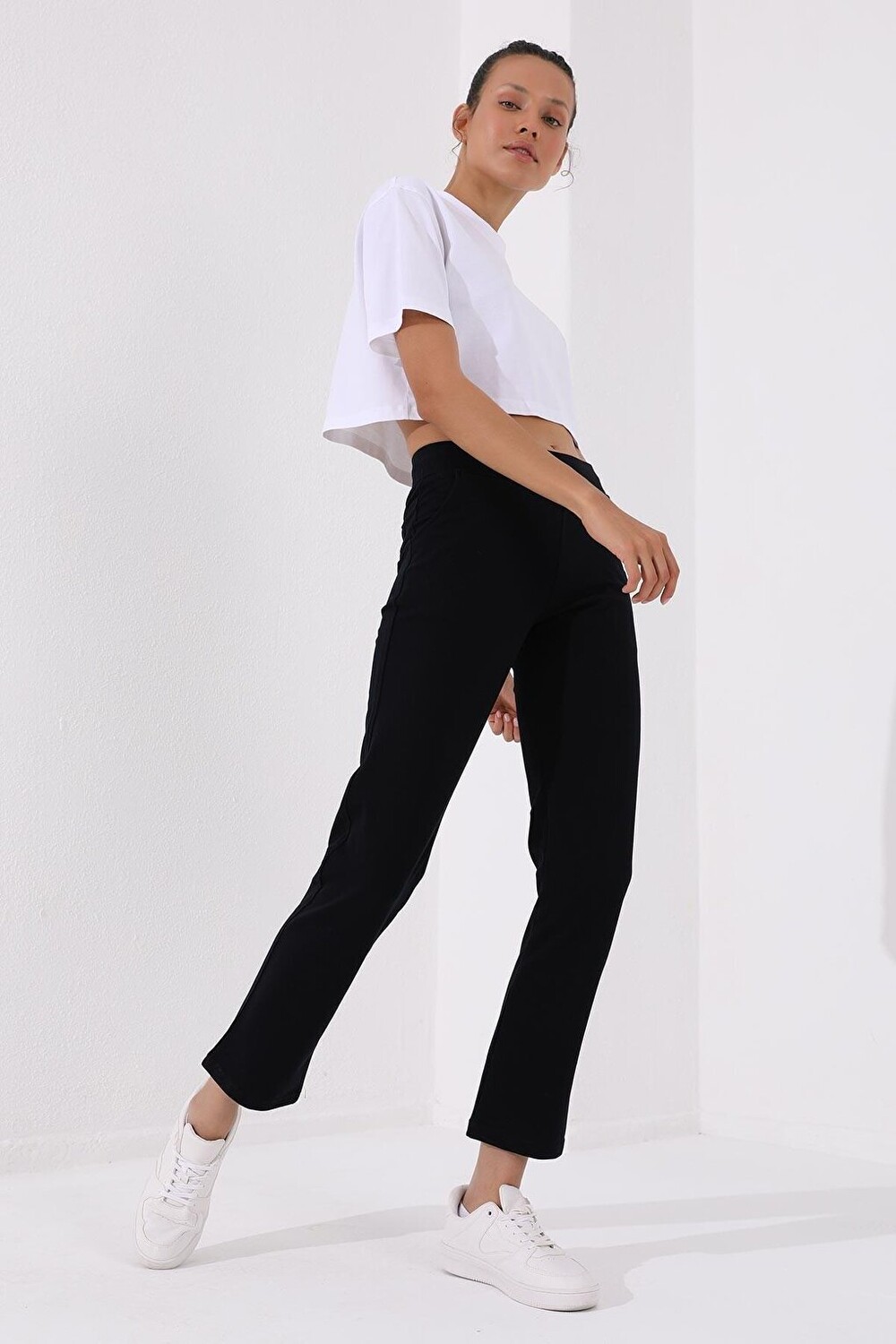 

Темно-синий женский спортивный костюм с карманом и высокой талией удобной формы, классический низ TOMMYLIFE, темно-синий