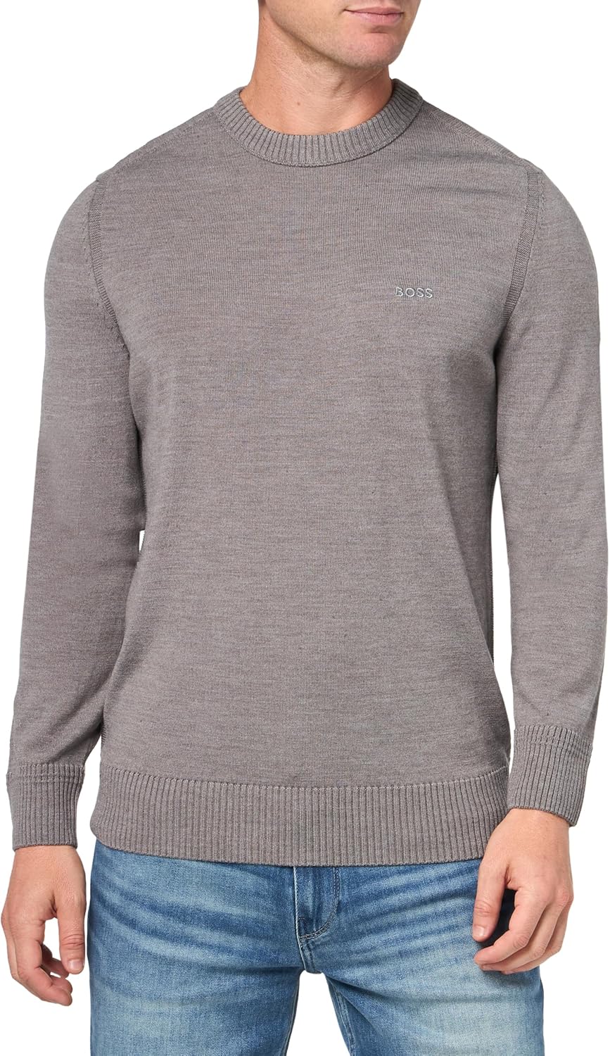 

BOSS мужской свитер с небольшим логотипом из шерстяной смеси, Moonrock Grey