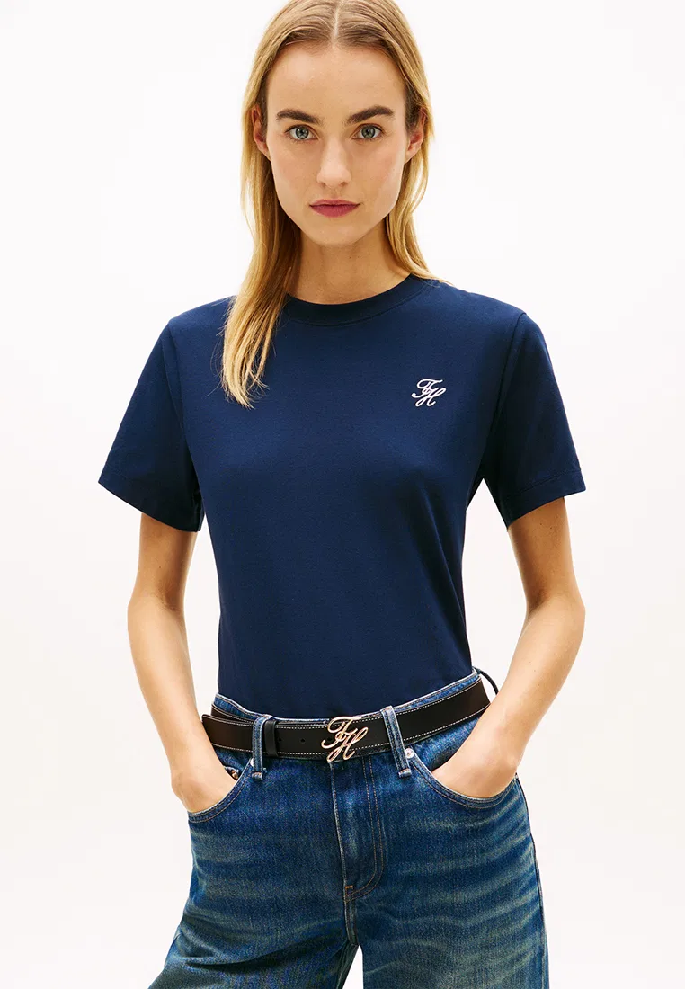 Футболка с вышивкой логотипа, круглый вырез, TH Mainline Tommy Hilfiger, темно-синий