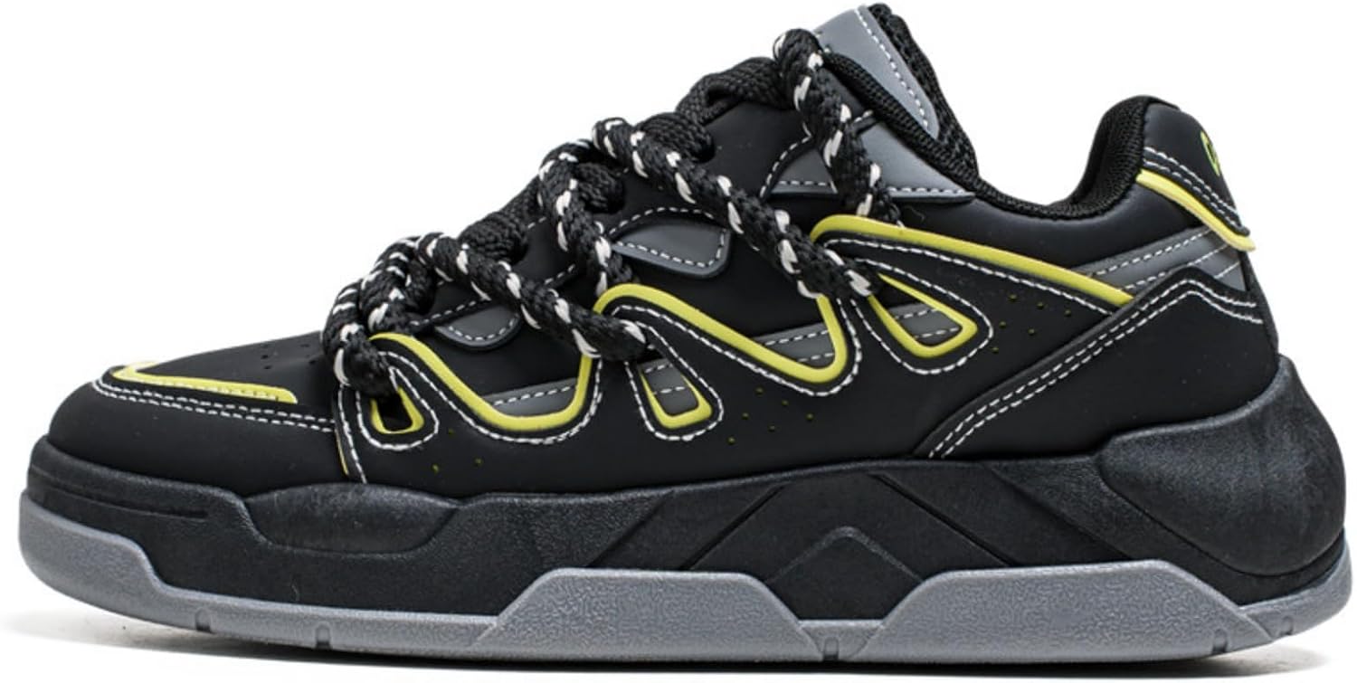 

Мужские модные кроссовки из дышащей кожи с шнуровкой, повседневные, противоскользящие, с круглым носком, на платформе, для вождения, прогулок и тенниса Netehadi, черный/желтый