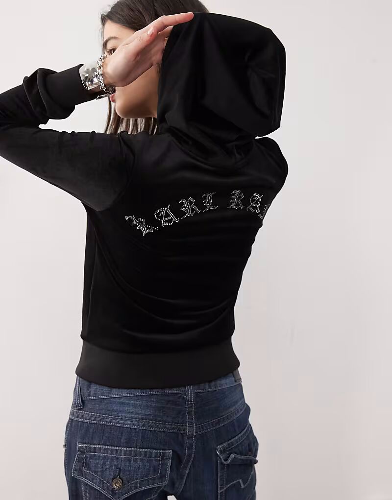 

Толстовка с капюшоном Karl Kani Signature со стразами и логотипом, принтом на спине черного цвета