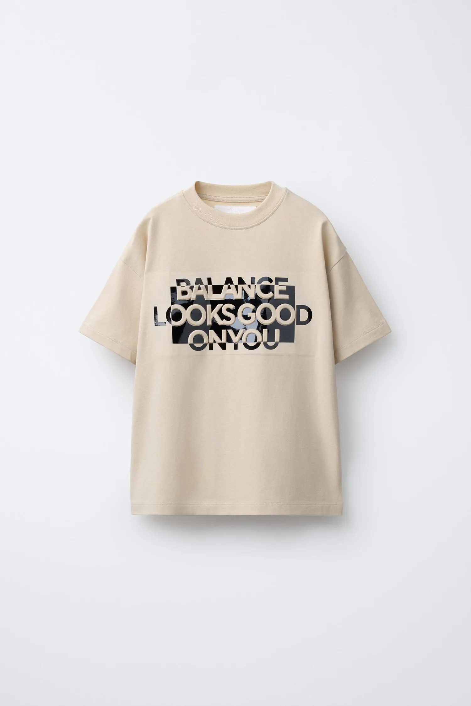 Футболка с рельефным слоганом Zara, песочный