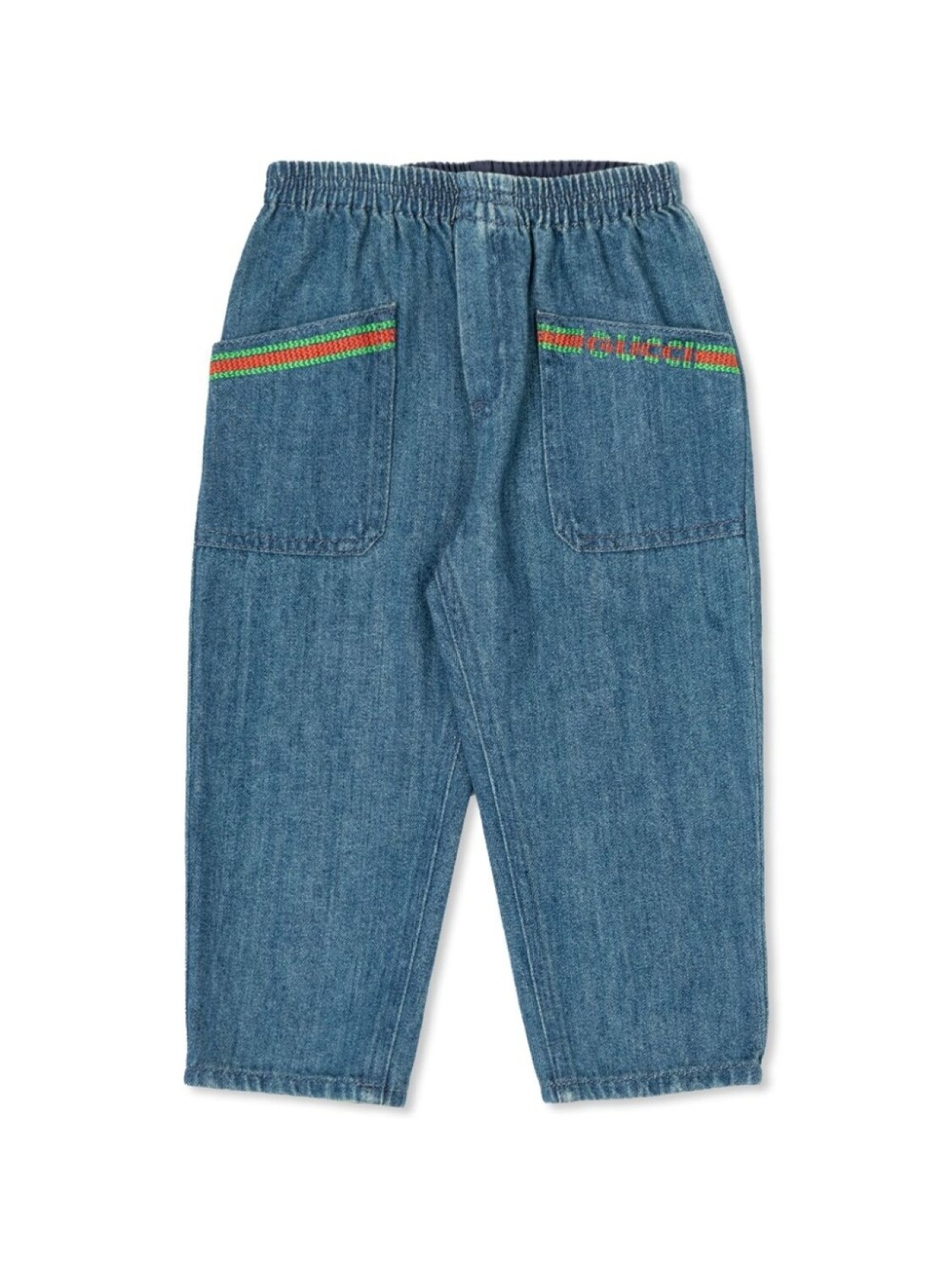 

Gucci Kids брюки из денима с вышитым логотипом, синий