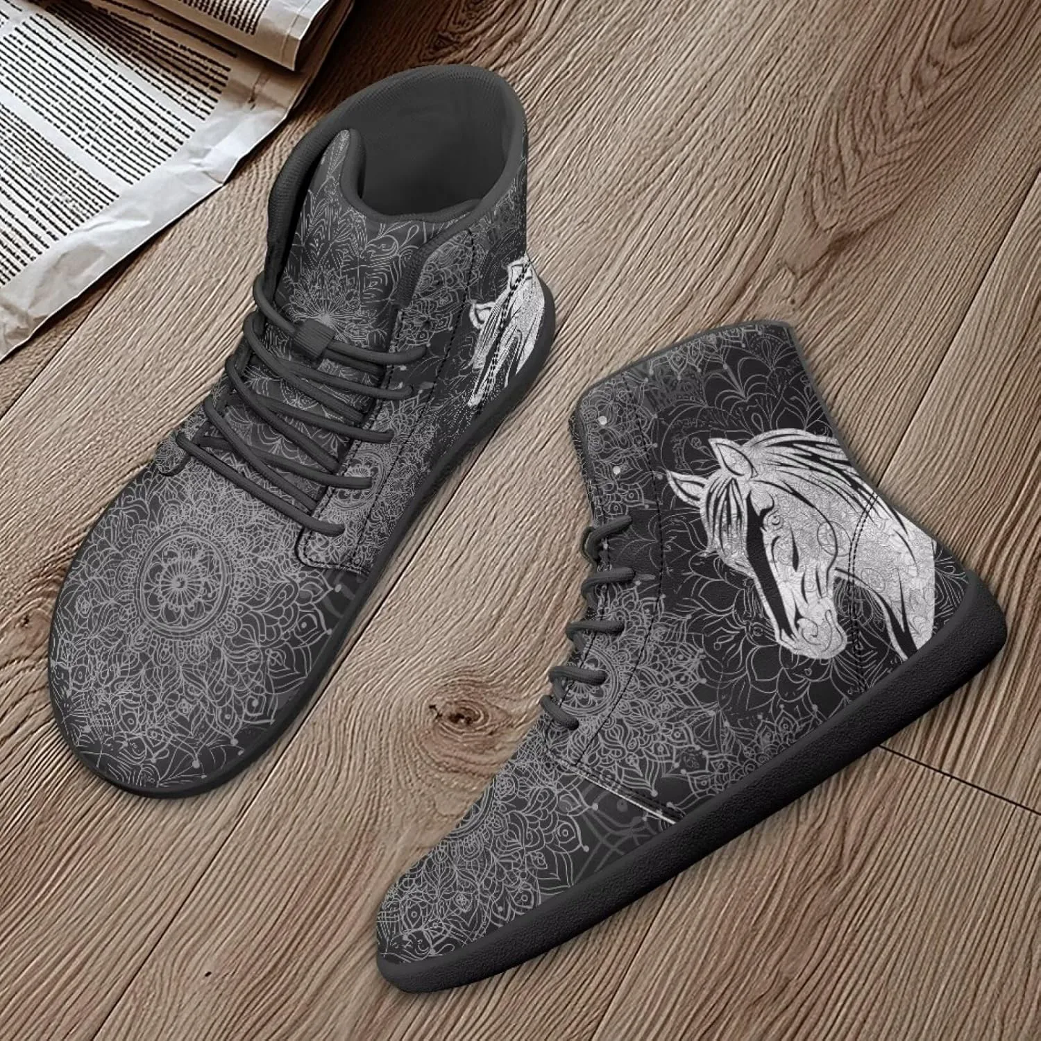 Мужские и женские босоножки Mens Wolves с высоким верхом, минималистичные кроссовки для трейл-раннинга с принтом лошади, босоножки с широкой носочной частью, кроссовки с принтом дракона Glomenade — фото 4