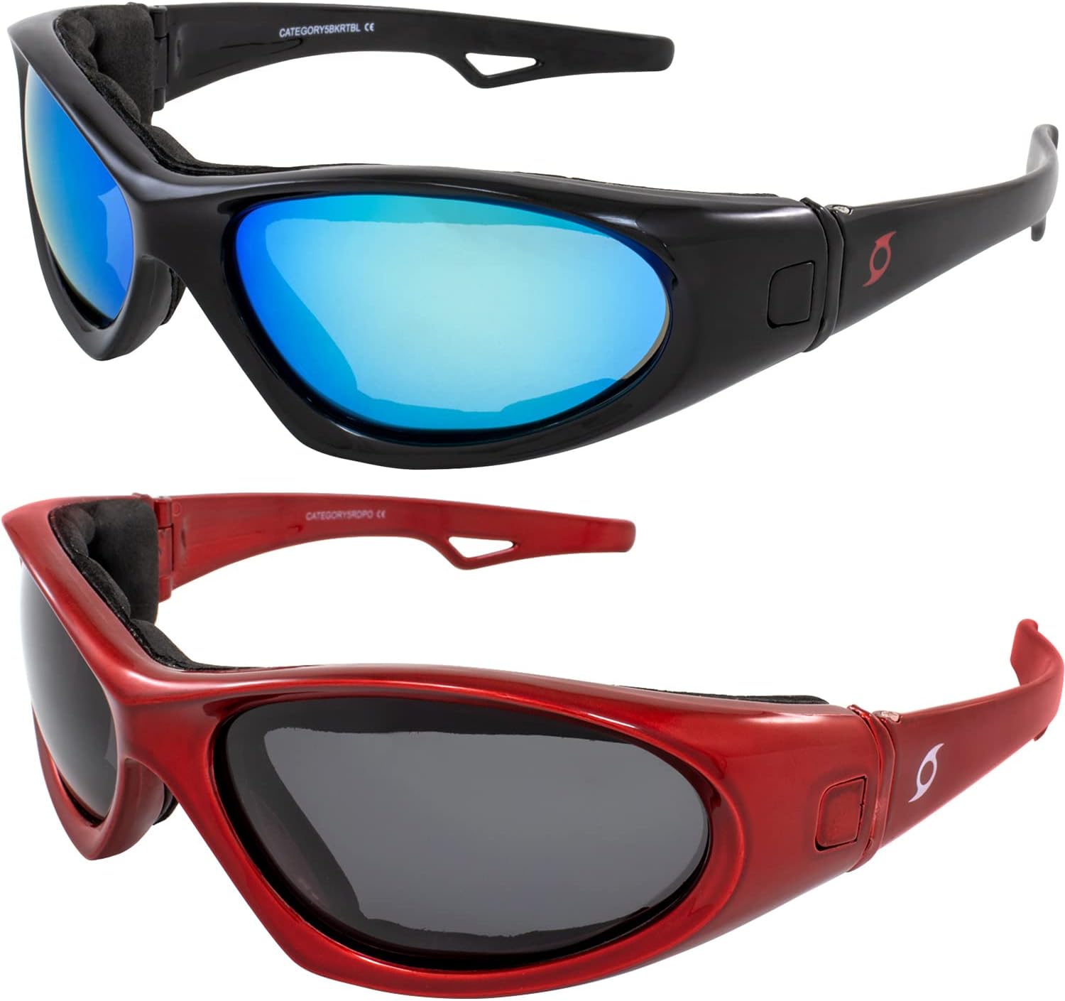 

Очки Hurricane Eyewear Category 5 для водных лыж и гидроциклов, гибридные, 2 пары: черная оправа с синими зеркальными линзами и красная оправа с дымчатыми линзами, Black/Red-blue/Smoke