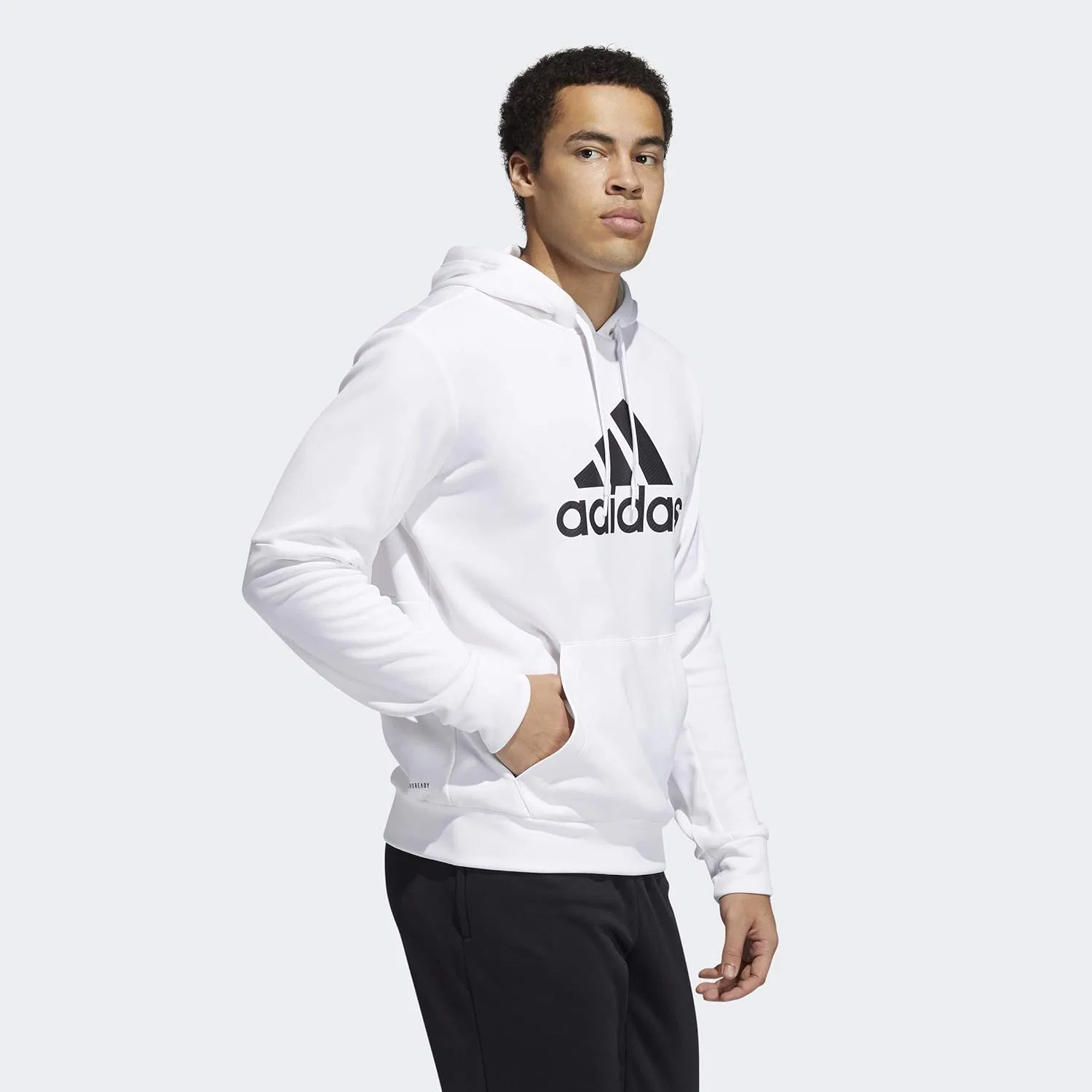 Худи мужское с капюшоном adidas, белый/черный — фото 3