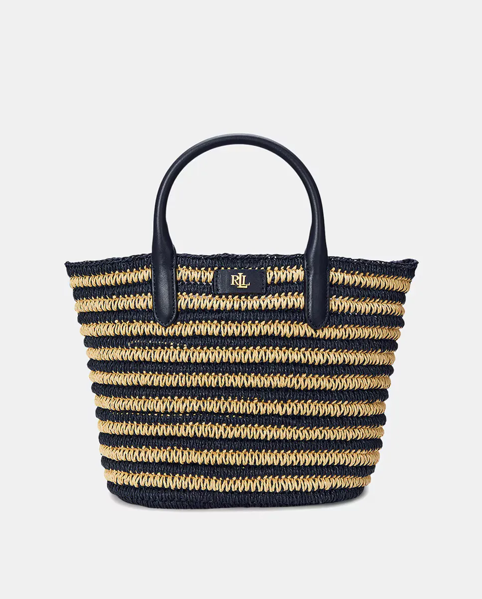 

Женская сумка-тоут Brie из рафии среднего размера в полоску Lauren Ralph Lauren, тёмно-синий
