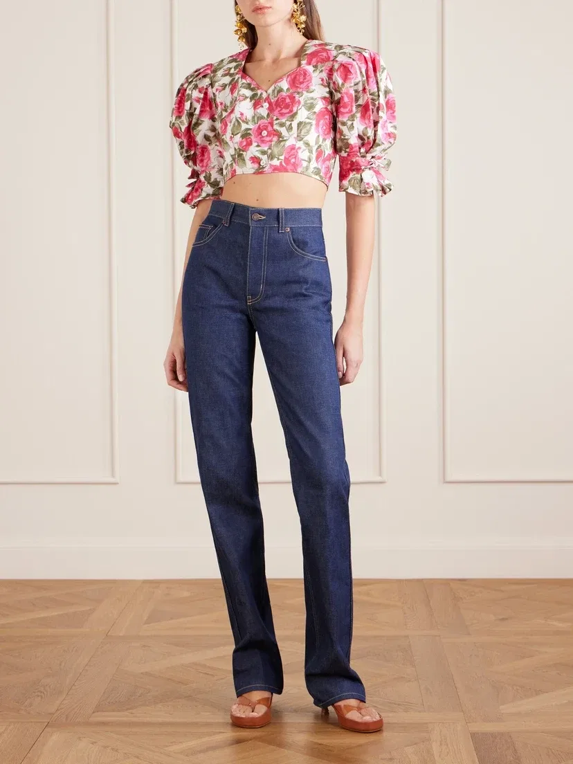 Укороченный топ из хлопка с цветочным принтом CHLOÉ, розовый — фото 2