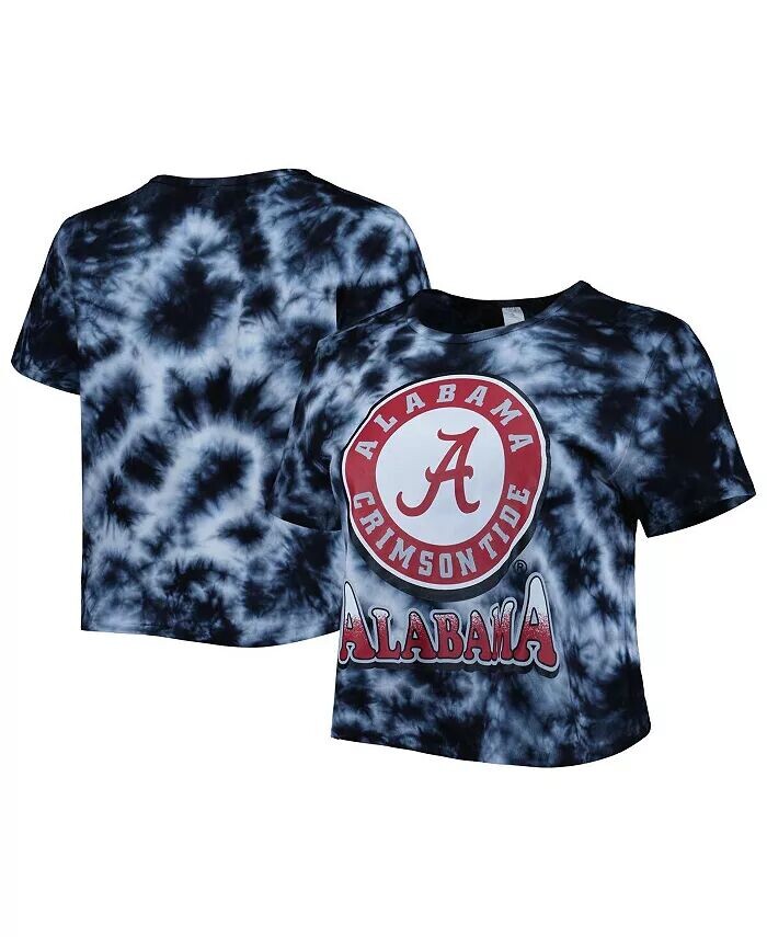 

Женская черная укороченная футболка Alabama Crimson Tide Cloud-Dye Zoozatz