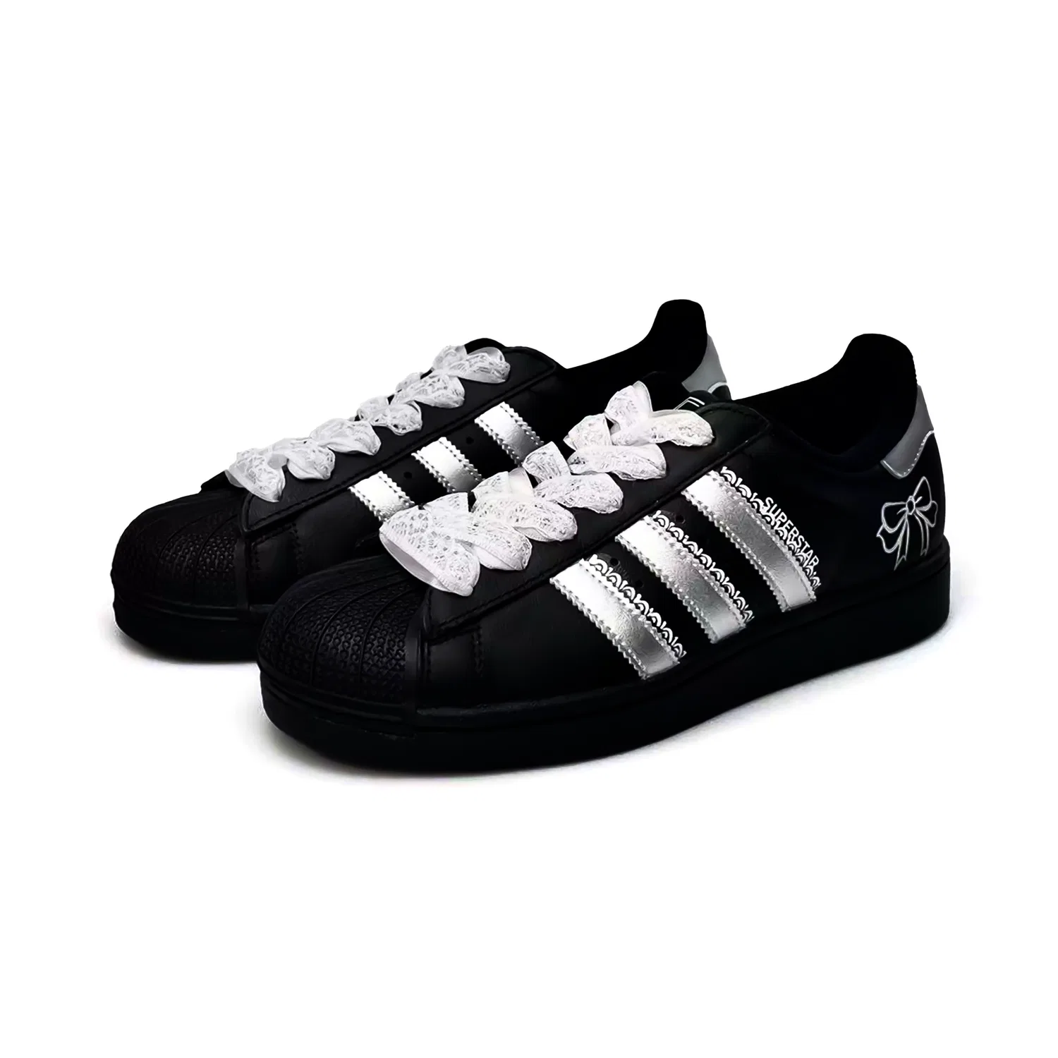 Кроссовки для скейтбординга Superstar 2 Dark Night Silver Butterfly из искусственной кожи, низкий верх, детские, серебристые Adidas Originals — фото 4