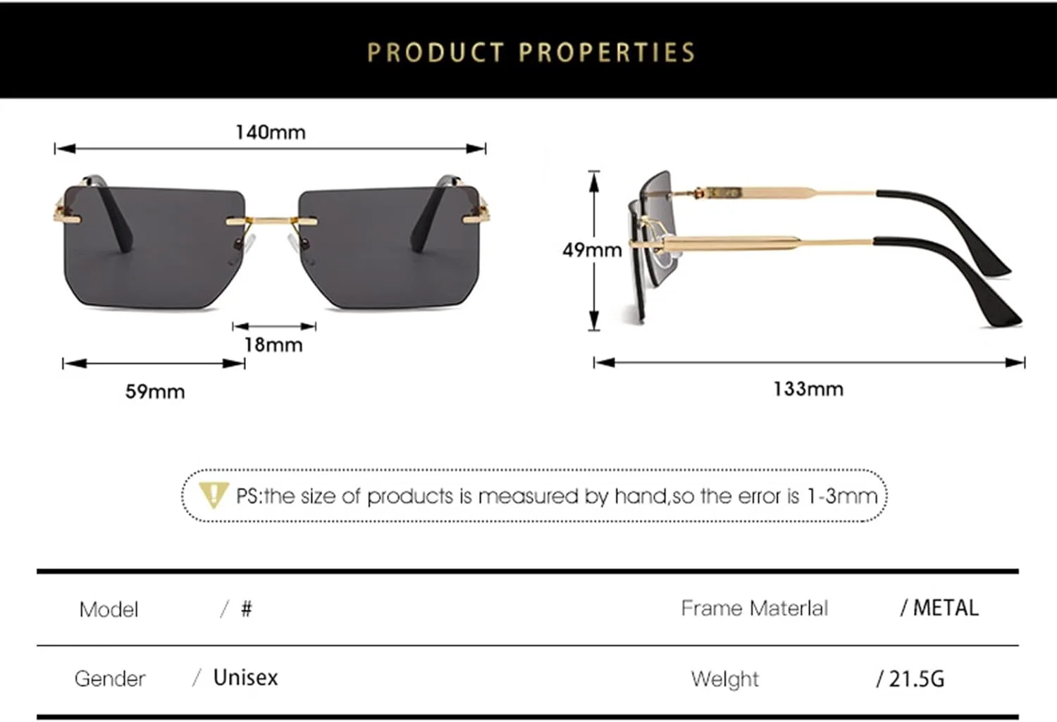 

Квадратные солнцезащитные очки без оправы для мужчин и женщин, для уличной стрельбы, отдыха на природе и занятий спортом (Цвет: G, Размер: Средний) GAOXIN, G