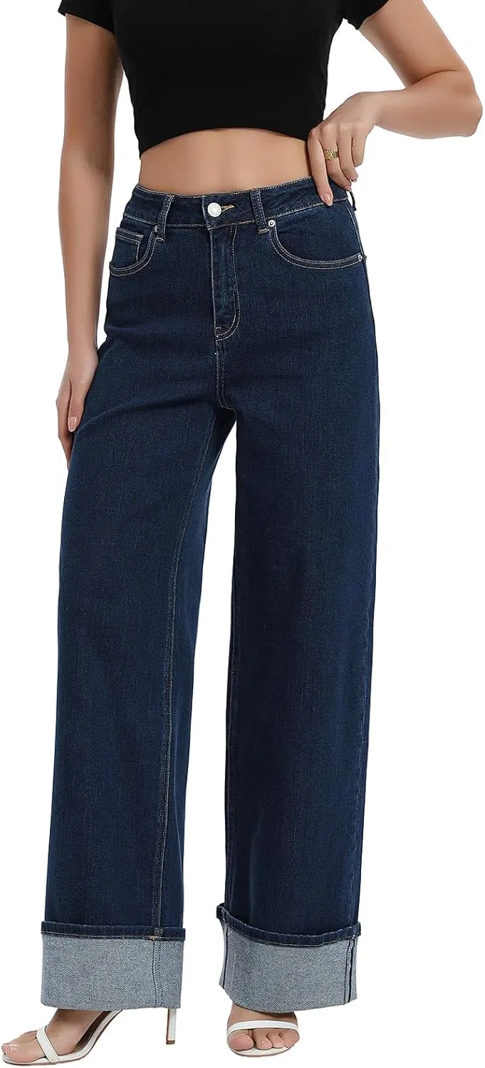 Джинсы boyfriend, широкие с манжетами, Navy Blue