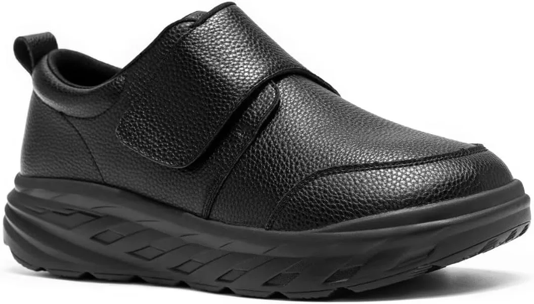 

Мужские ортопедические кожаные туфли для диабетиков с расширенной колодкой: удобная поддержка свода стопы, туфли для косточек и ходьбы при плантарном фасциите, повседневные ортопедические слипоны для боли в стопе и пятке OrthoComfoot, черный