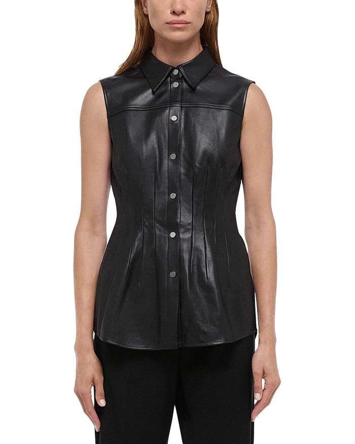 

Рубашка из кожи с вытачками Helmut Lang, черный