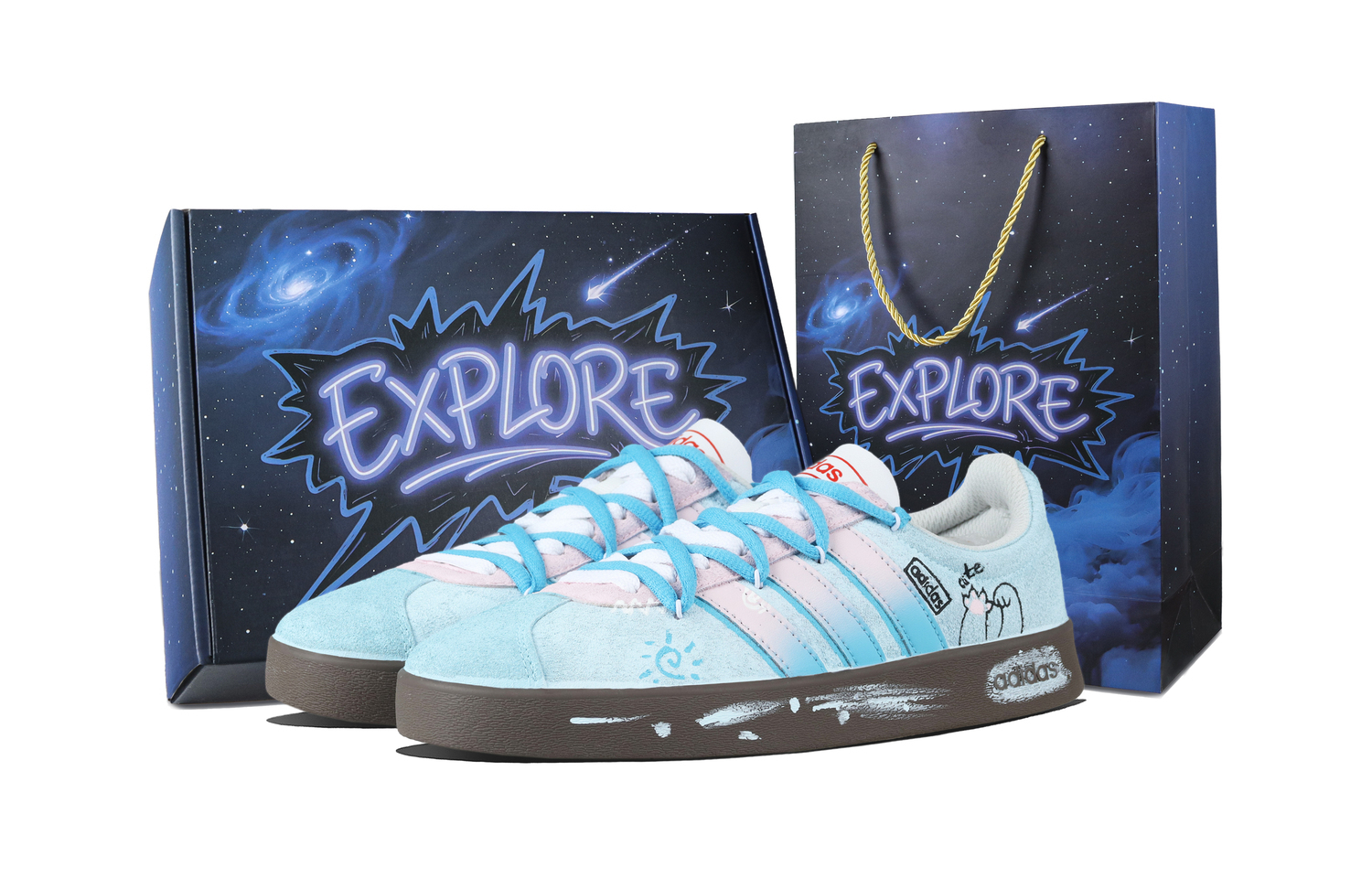 

Adidas ВЛ Корт 2.0 Роум с амортизацией, износостойкие низкие скейтборд кроссовки унисекс синий - голубой, цвет Light Blue