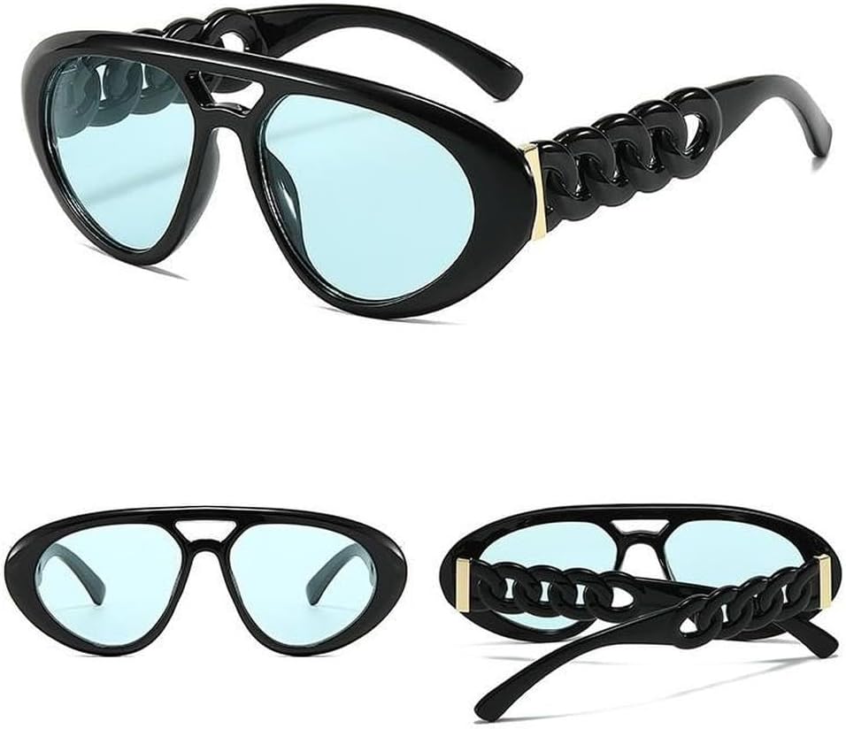 

Солнцезащитные очки с двойной перемычкой, овальной формы, яркие, с цепочкой на дужках, модные, с защитой от УФ-излучения, в стиле ретро, ​​универсальные MTZJH, Black Blue