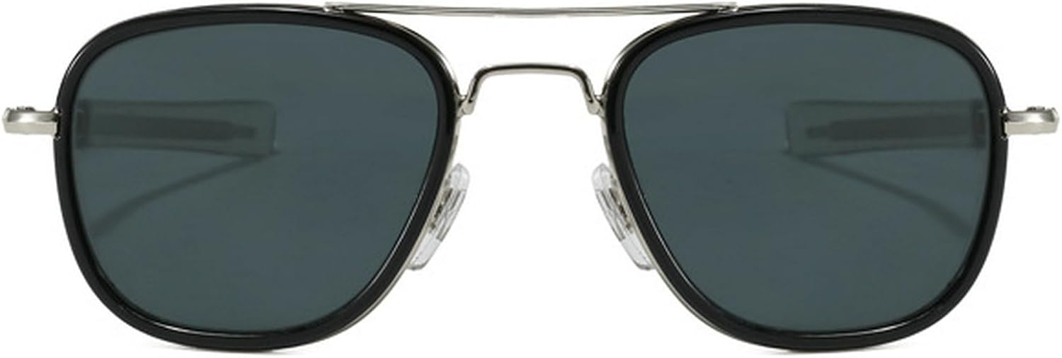 

Ретро-солнцезащитные очки-пилот для женщин и мужчин, с двойной перемычкой, квадратной оправой, металлическим каркасом, в стиле 70-х, защита от ультрафиолета UV400 mincl, Silver Black