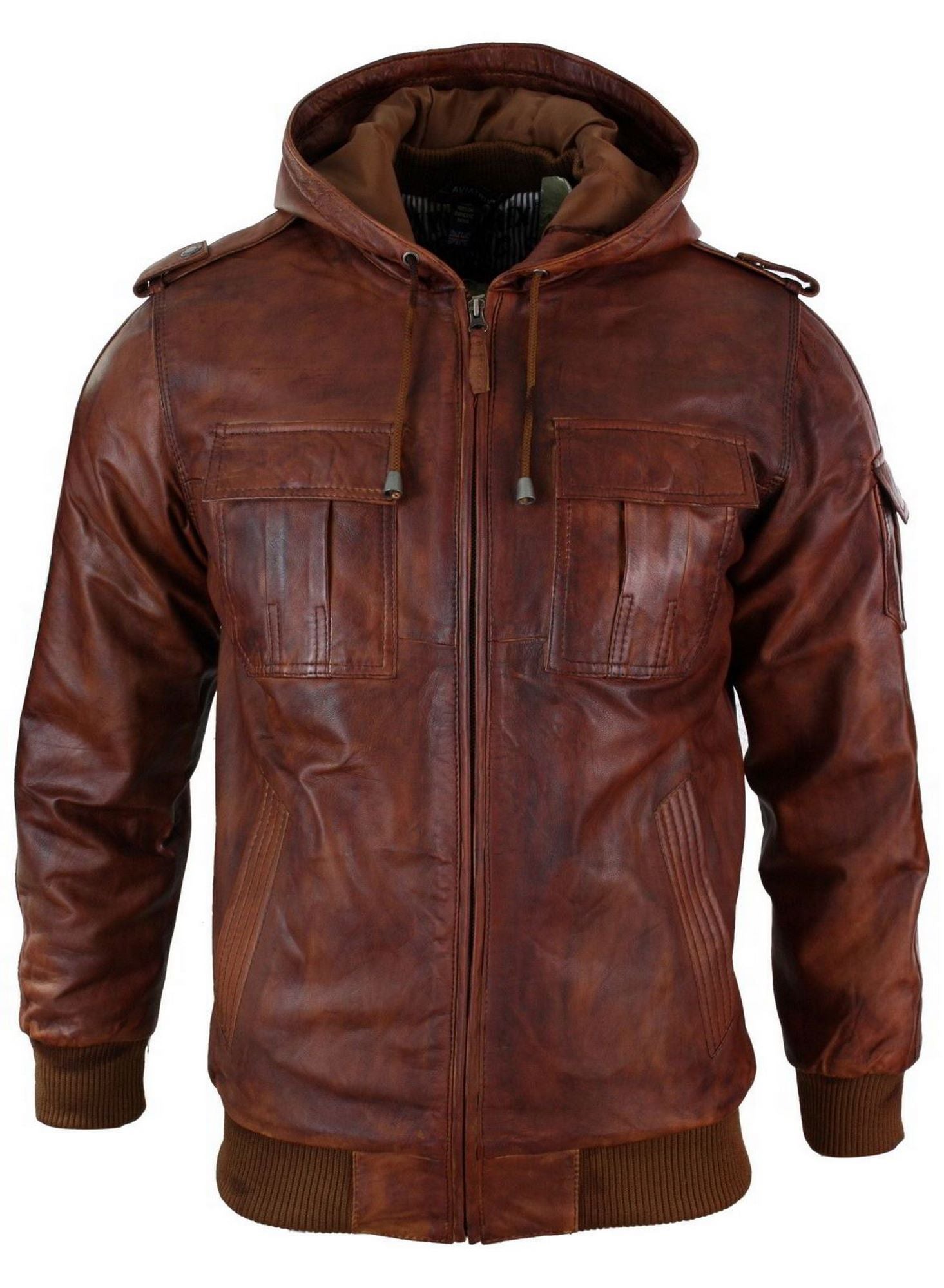 

Куртка-бомбер из натуральной кожи с капюшоном TruClothing, цвет timber