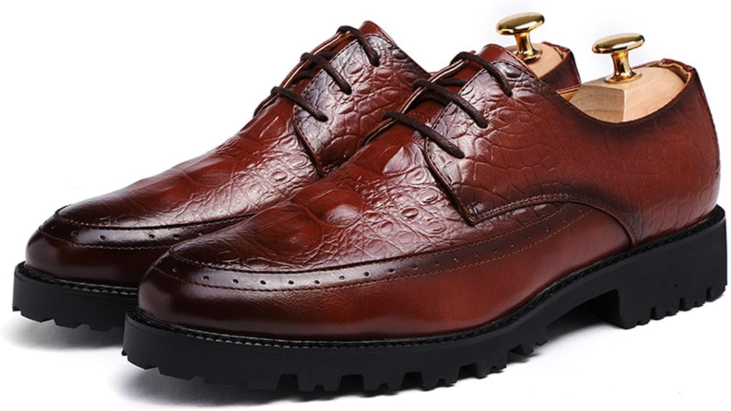 

Мужские кожаные оксфорды с шнуровкой на платформе, повседневные и нарядные, модные броги с округлым носком, деловая формальная обувь для вечеринок, свадеб, вождения и прогулок Kctrfsj, коричневый