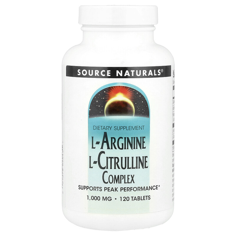 

Source Naturals, Комплекс L-аргинина и L-цитруллина, 1000 мг, 120 таблеток