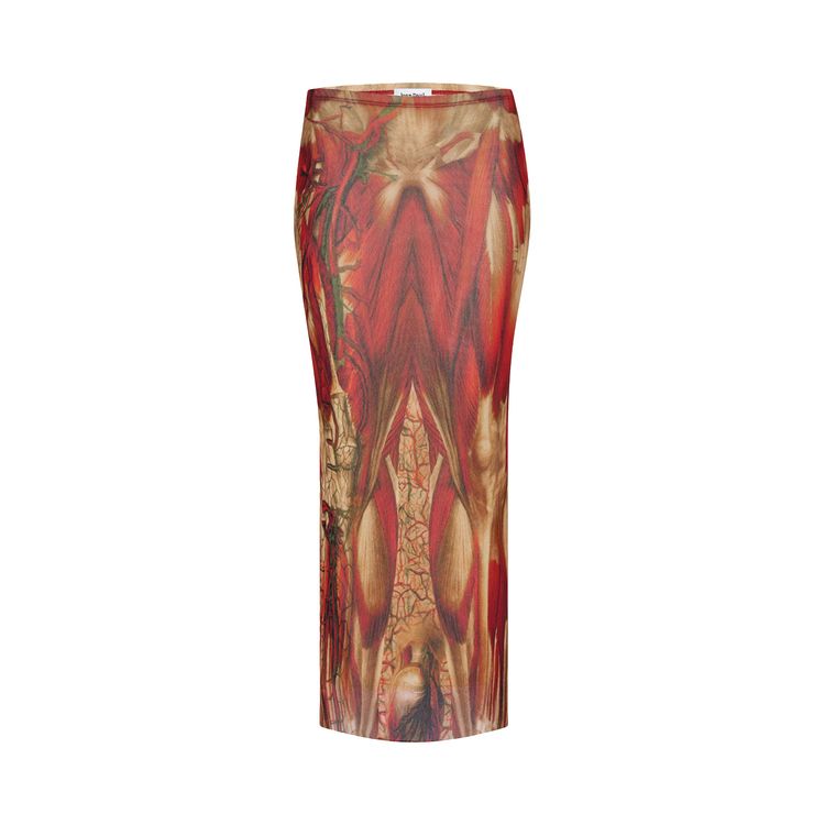 

Юбка Jean Paul Gaultier Ecorche Mesh Printed Long Skirt Red/Orange/Green, красный